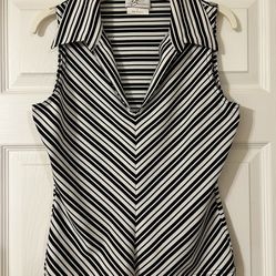 IZ Byer Black White Collared Striped Dress Tank Top Size Large