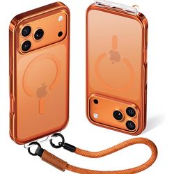 iPhone 17 Pro Max Magnetic Case with Wrist Strap, Patented ClipSafe ( Orange )