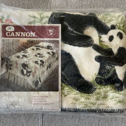 Cannon Twin Full Polyester Blanket Panda 72 x 90 USA New Vintage 