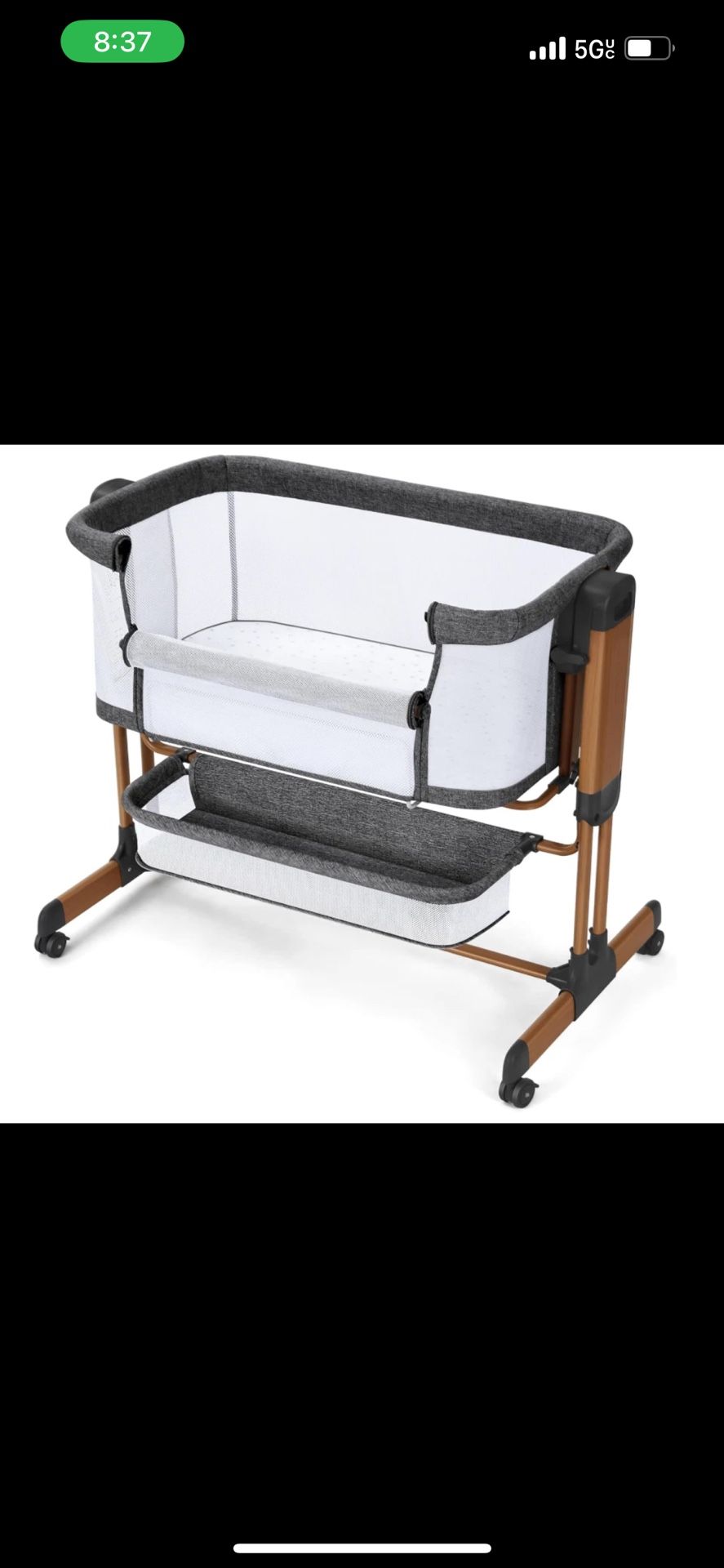 Ezebaby 3-in-1 Rocking Adjustable Baby Bassinet Sleeper w/Wheels & Storage, Gray