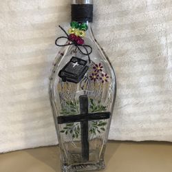 Hand Painted Cross And Bible With Wings .