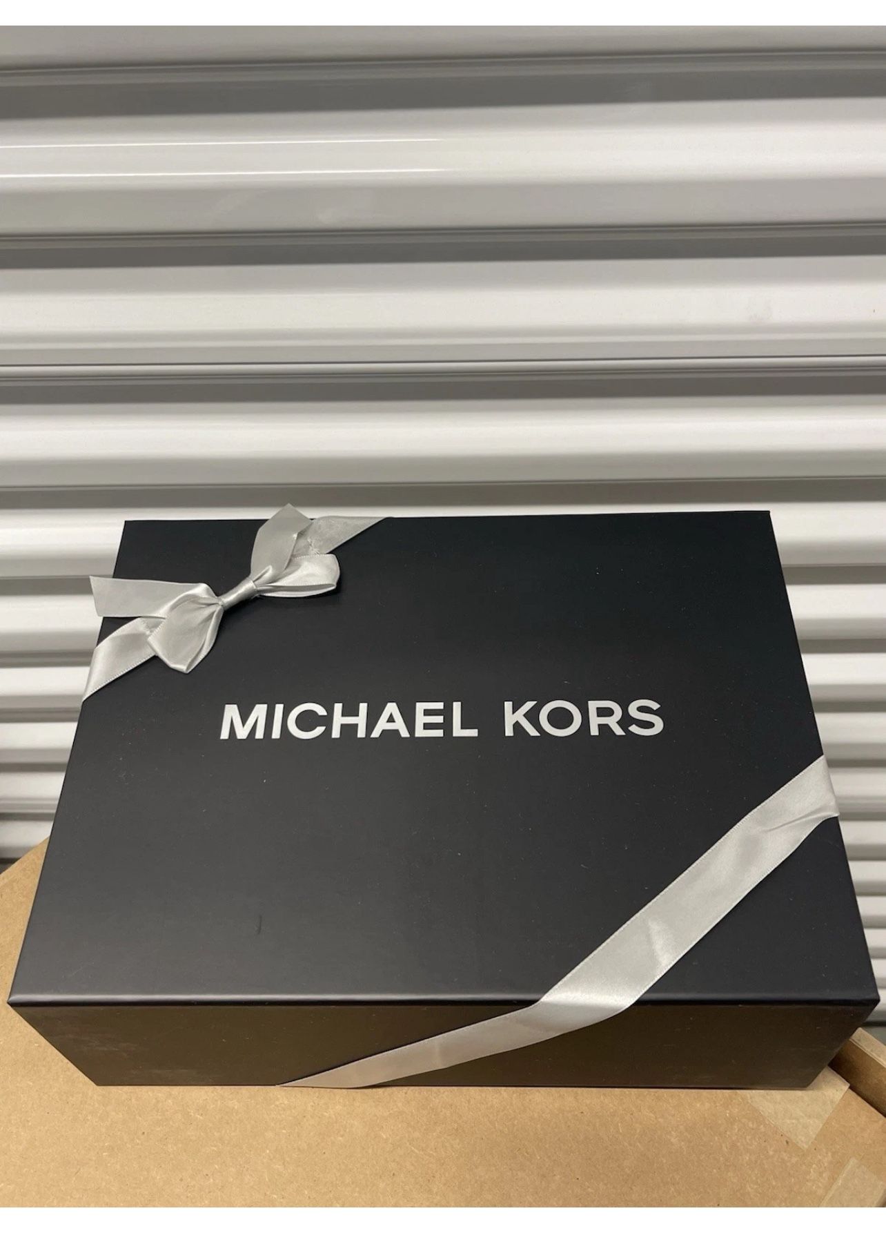 Michael Kors Black/Silver Gift Box Empty w/ Ribbon&Tissue 12"X8.75"X4". NEW