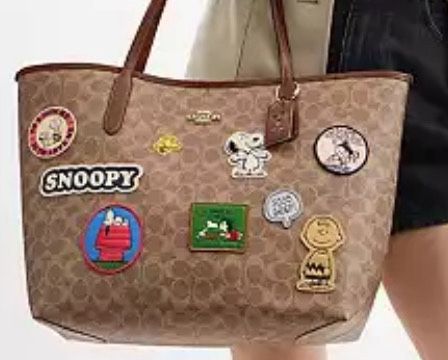 Coach X Peanuts City Tote In Signature Canvas With Patches