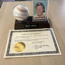 Mickey Mantle Signed Ball With Authentication Slip W/1967 Topps Mickey Mantle Card