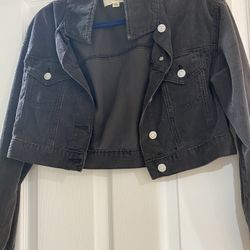 Faded Black Cropped Denim Jacket 