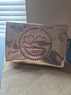 Silver Metallic Clutch Bag with Smiley Face