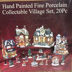 Vintage Hand Painted Fine Porcelain Collectable Village Set, 20Pc