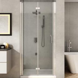 2412 $200 36 to 37-1/4 in. W x 72 in. H Bi-Fold Frameless Shower Doors in Chrome with Clear Glass Bi-fold glass shower doors: installation width from