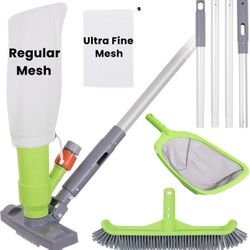 Deluxe Swimming Pool Cleaning Kit with Spa Jet Vacuum Cleaner,Brush, Semi-deep Skimmer Net & Adjustable 57.5-inch Pole,Ideal for Cleaning Above Ground