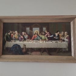 Last Supper Vintage Pic With 2 Figurines 