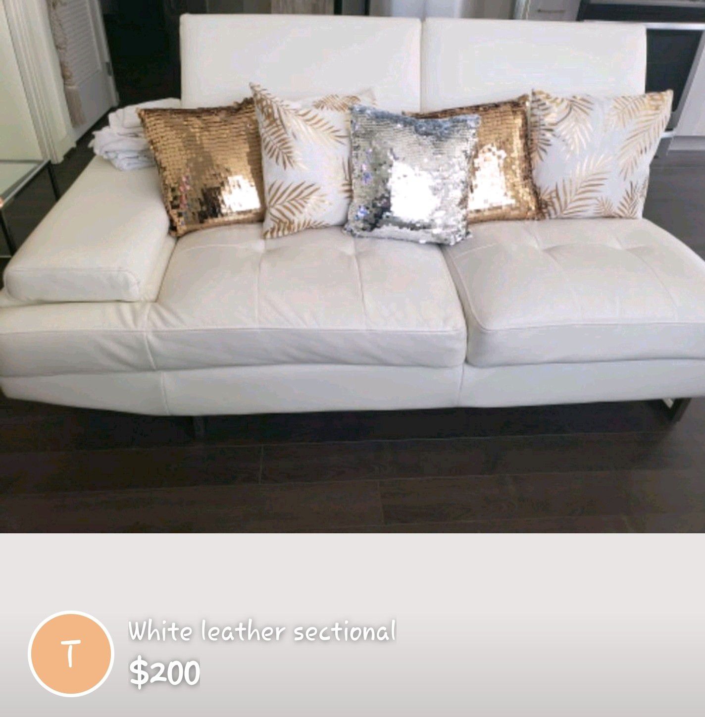 White leather sectional $200