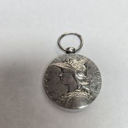 Vintage 1895 Silver Winged Warrior Commemorative Medal  Pendant Signed O. Roty. 