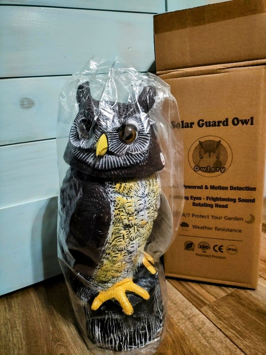 New Solar Owl Guard w/ Motion Detector, Flashing Eyes, Spinning Head ...