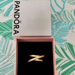 Pandora gold plated crossover ring size 6