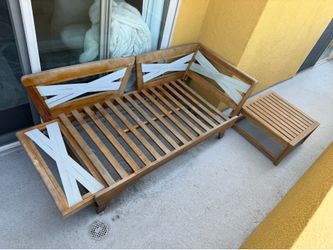 Wood 2-seater Outdoor Furniture Set - Adjustable Love Chair/Chaise with Table