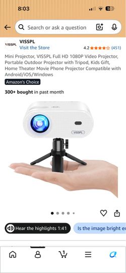 VISSPL Mini Portable Projector with Tripod