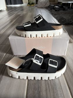 Women's Birkenstock Arizona Chunky Birko-Flor Platform Sandals - Black - Size 7