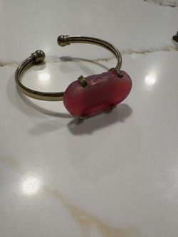 Gold And Pink Stone Cuff Bracelet 
