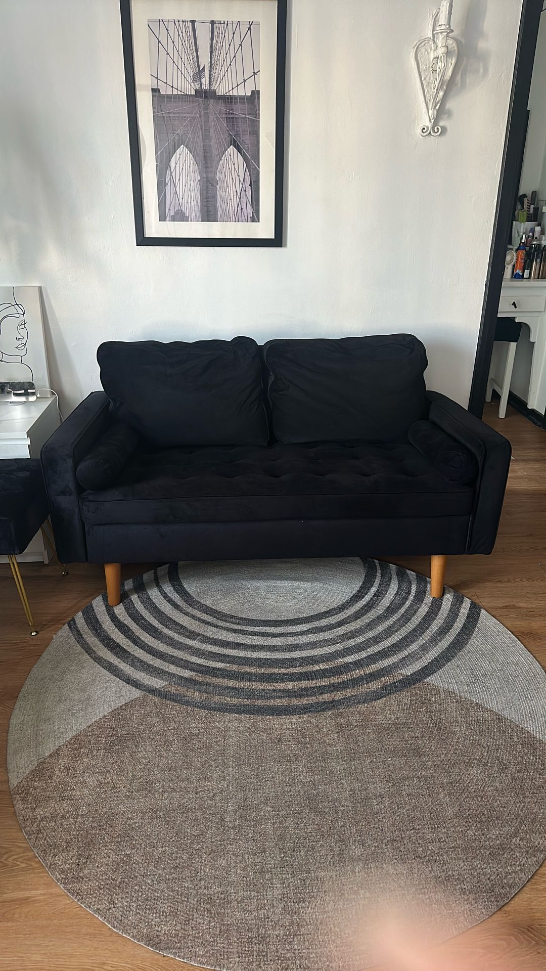 Small Black Velvet Loveseat