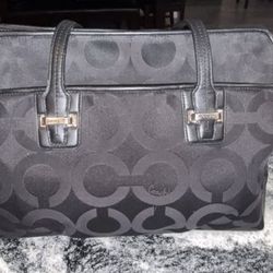 EUC Coach Taylor Op Art Alexis F25501 Black Sateen Leather Trim Carryall Handbag