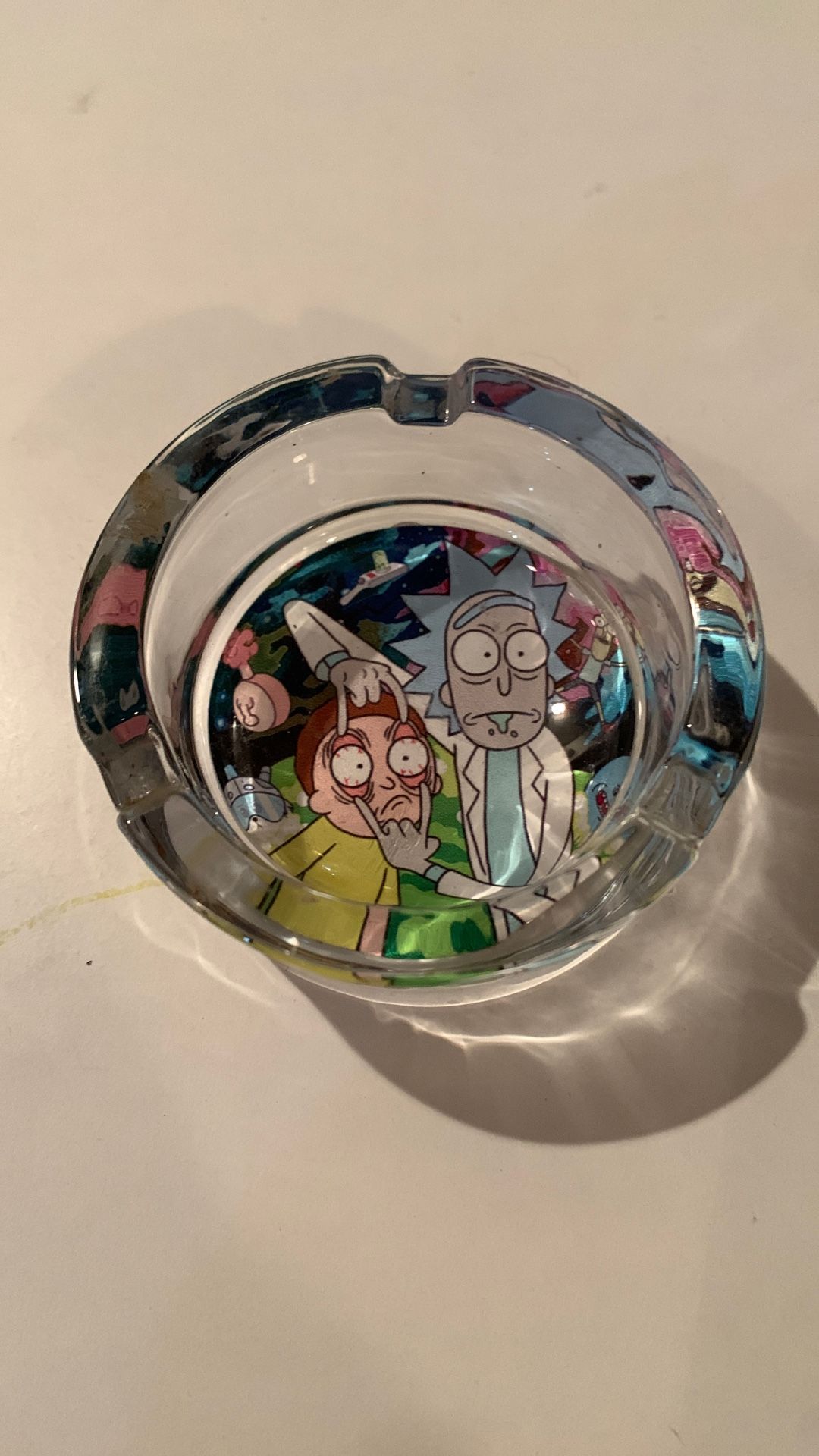 Handmade Hot Rick and Morty Glass Ashtray Three Cigarette Ash Holder