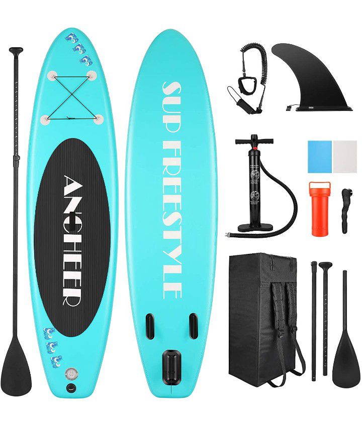 Inflatable Stand Up Paddle Board, Lightweight All Round iSUP with 3 Fins, Premium Accessories & Carry Bag, EVA Deck, Adj Floating Paddle, Ankle Leash 