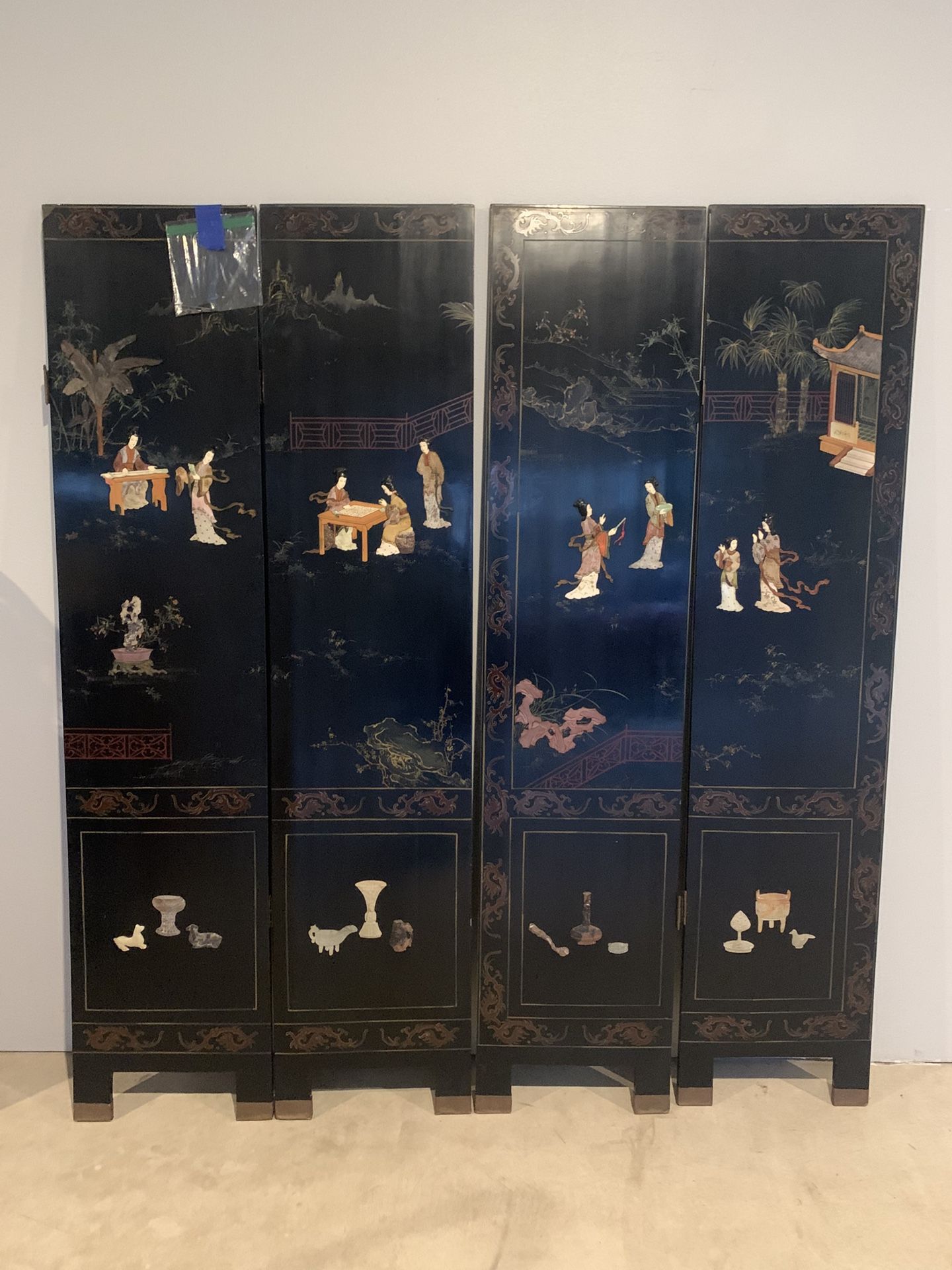 Vintage Asian Style 4-Panel Wooden Screen Room Divider