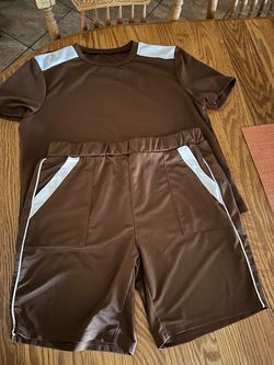 Brown and White Athletic Short Set