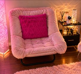 Pink Faux Fur Accent Chair with Metal Base