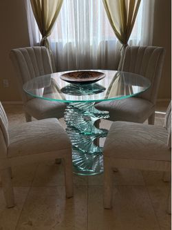 Custom design, four piece glass table