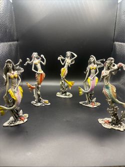 Fantasy mermaid statues (5) solid pewter 5 inches tall hand-painted