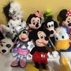 9 NEW w/tags Walt Disney Mickey Mouse Minnie Goofy Donald Duck Cruella Damation