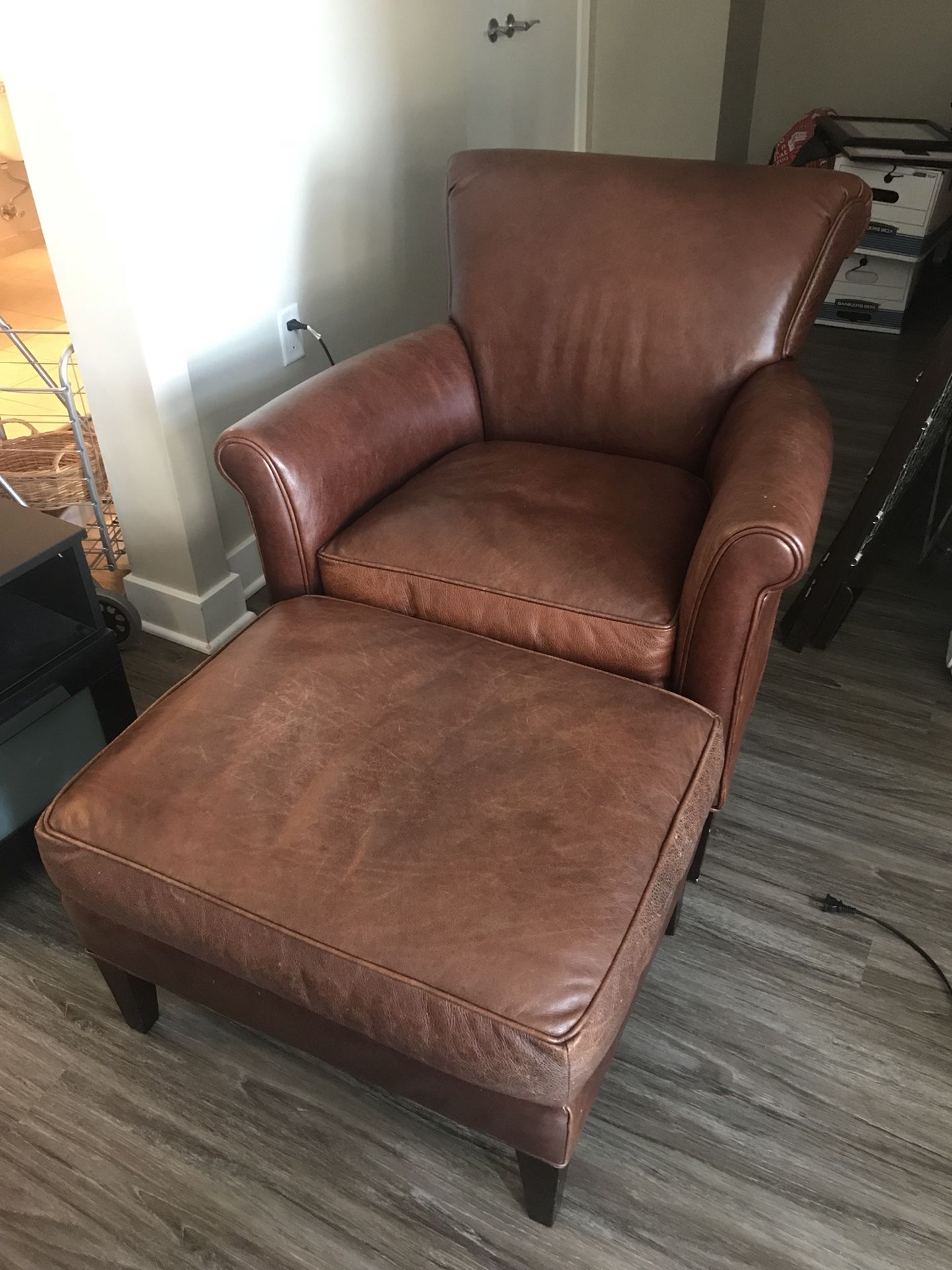 Crate and Barrel Leather Chair & Ottoman