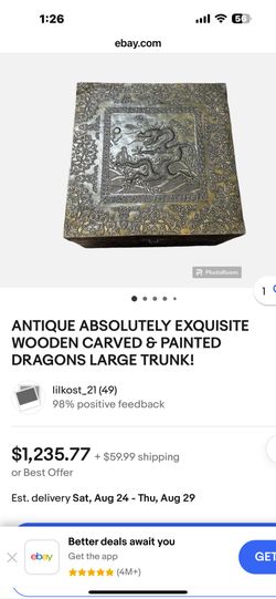 Antique Large Trunk With dragons Carved