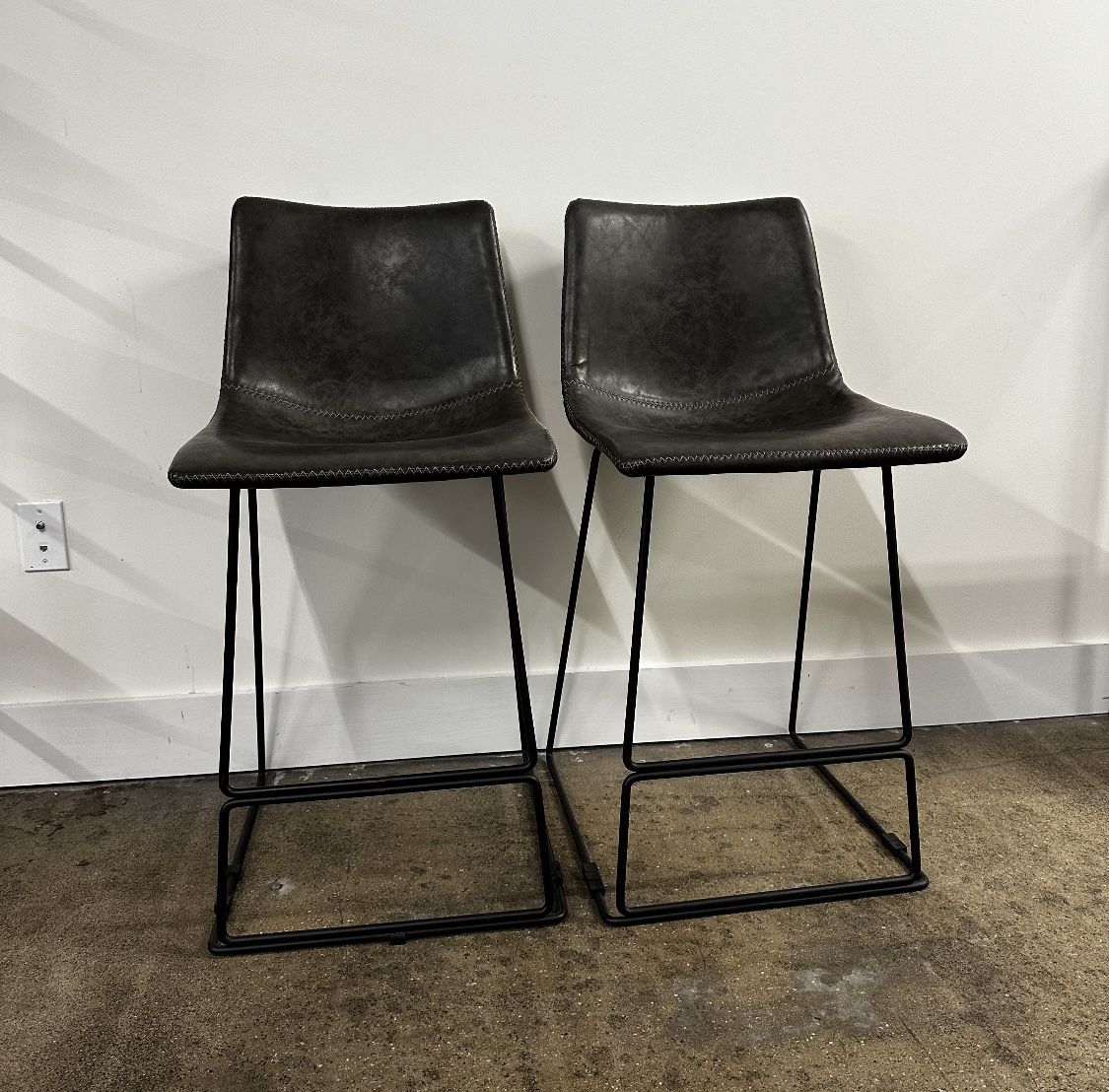 Dark Gray Leather Counter Stools 