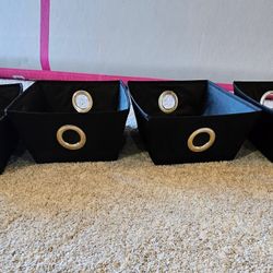 Studio 3B Shallow Grommet Tote, Black -10.5"x14.5"x5", Glass Jars, Basket Totes