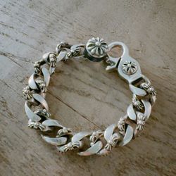 Premium Heavy 9 inch Sterling Silver Bracelet Rocker Biker Cross Curb Chain