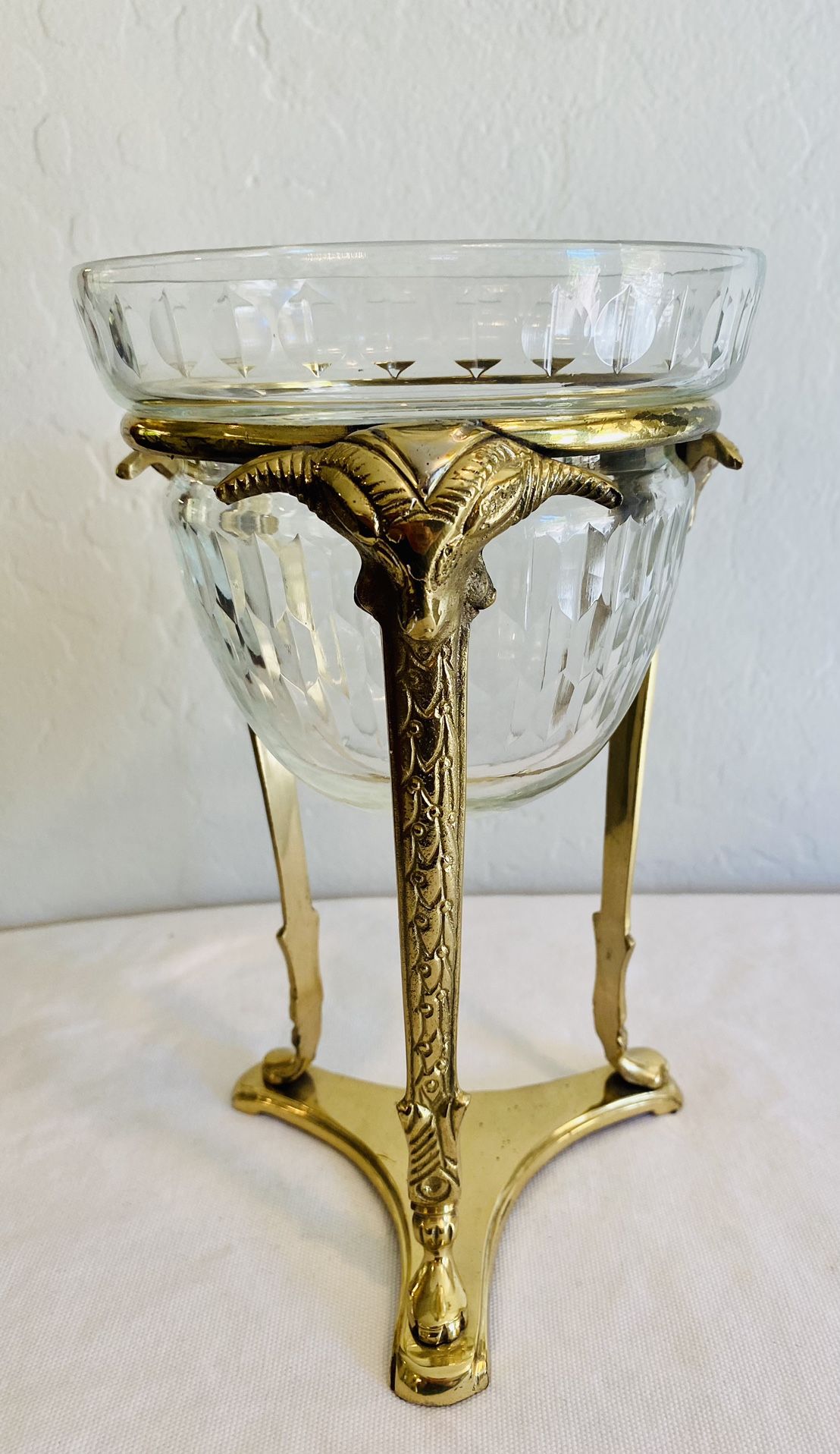 Vintage Art Deco Horned Ram Brass Pedestal Stand Holder