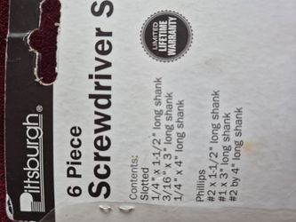 Cash and pick up only, New in original packaging never been used 6 screwdriver set magnetic tips 3 Philips and 3 flats, chrome shafts