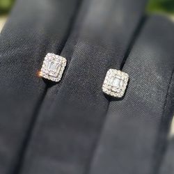 Jewelry New 10k solid white gold 0.60CTW diamond studs earrings rectangle shape