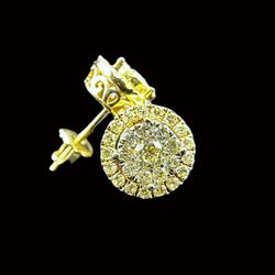 10K Yellow Gold Cluster Halo Diamond Earrings 