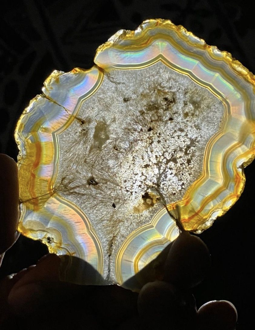 Iris a rainbow Agate Slice with Quartz center Rare Material high quality