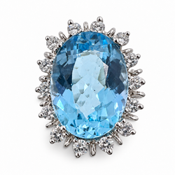 14k White Gold Ring with 10.00Ct. Topaz and Diamonds 0.56 Ct. (Size 5.25)