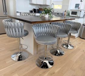 Modern Gray Velvet Adjustable 360° Bar Stools