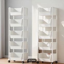 5-Layer Storage Rack Organizer with Baskets & Wheels  Laundry, Books, Parts, Toys.. Elf White