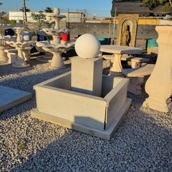 Concrete Fountain with 42" Square Border / Cement Garden Patio Sphere Fountains