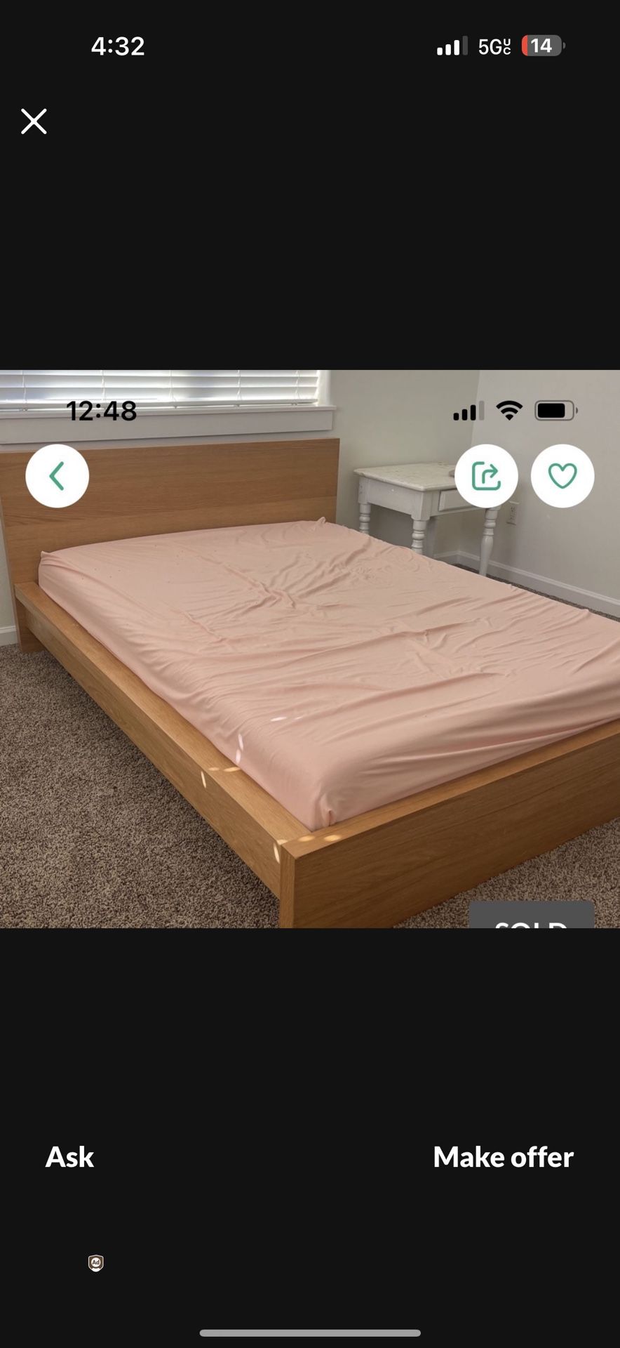 IKEA Full Bed Frame /full Mattress