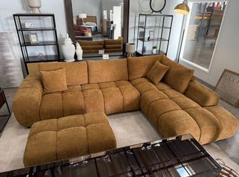 Mid Century Modern 119" Textured Fabric Sectional Sofa Couch