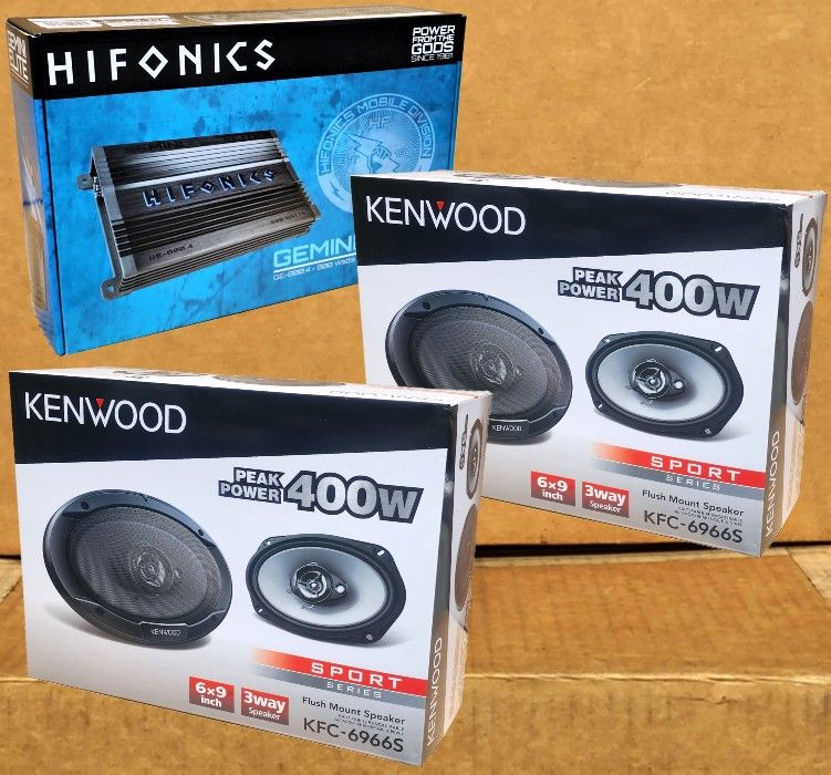 Hifonics 4 Channel Power Amplifier Kenwood Sport Series 6" x 9" Speakers 800 Watts Package 🚨 Payment Options Available 🚨 No Credit Needed 🚨