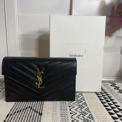 ✨ AUTHENTIC Saint Laurent Monogram Envelope Wallet – Black Grain de Poudre ✨